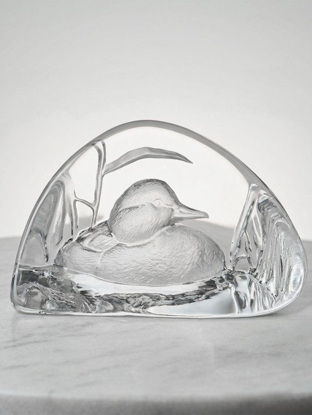 Mats Jonasson Signed Crystal Mallard Duck Paperweight MCM Sweden Art Glass 3556
